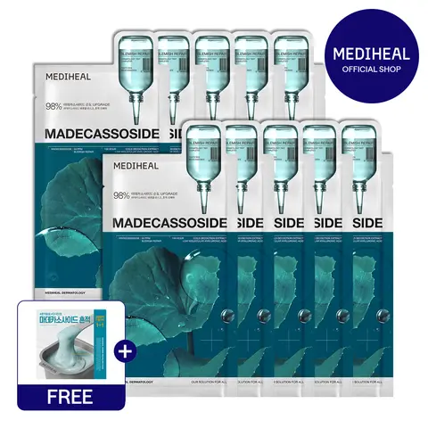 [MEDIHEAL] Madecassoside Essential Mask Blemish Repair (10ea) | Blemish Repair, Redness Relief & Barrier Care | Hydrating Sheet Mask | Korean Skincare
