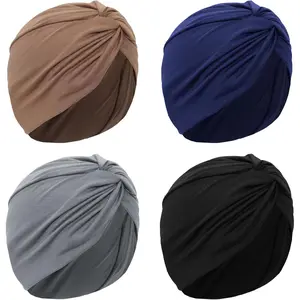 4 count Stretchy Turban  Wraps for Women Pre Tied Knot Turban Hats Sleep Hats Cancer Headwear Chemo Headwrap 4 Colors