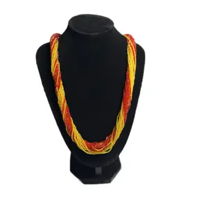 Nepali Traditional Necklace Hydro Potey Red Yellow Mix Handcrafted Beaded Jewelry for Women Fabric
