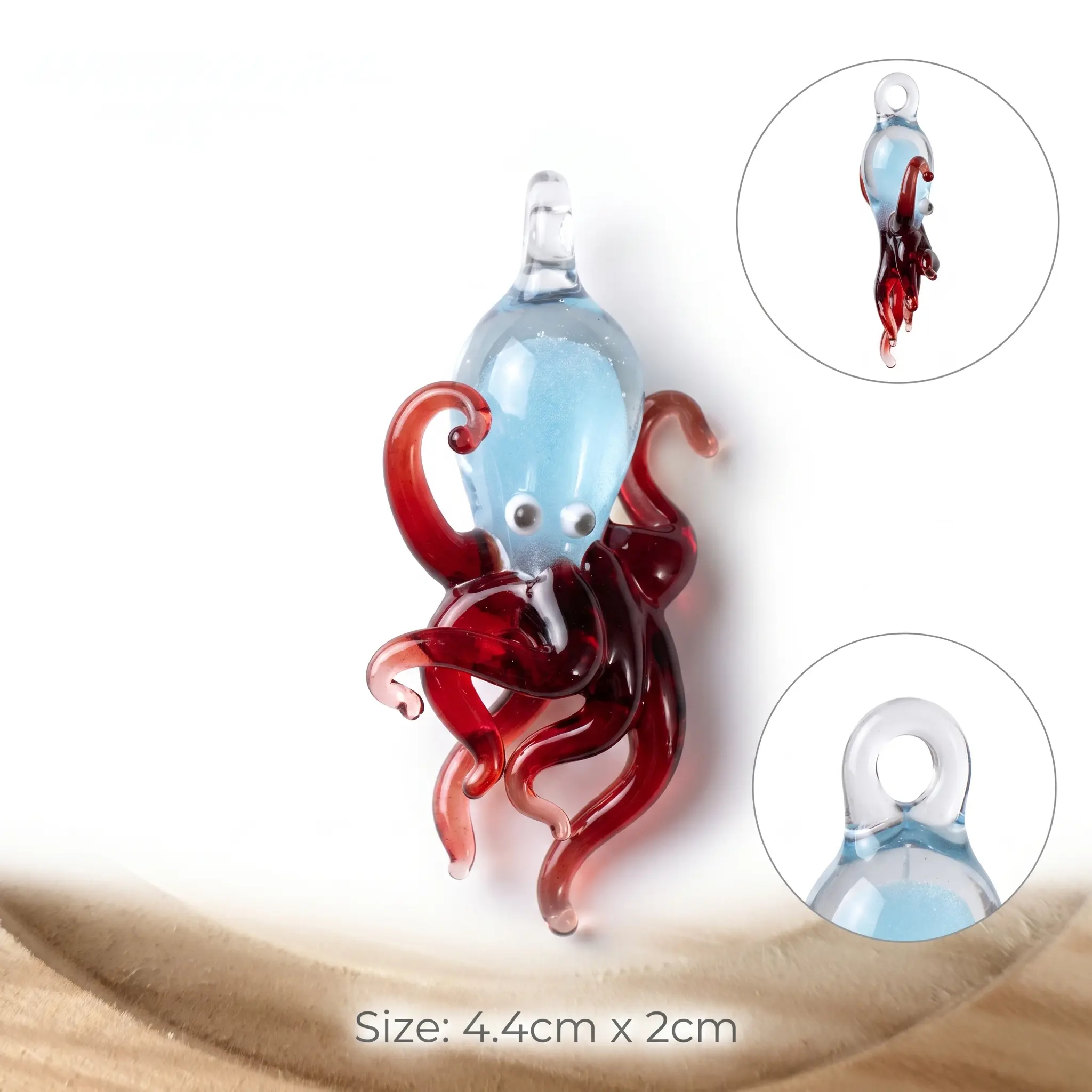 Unisex Handmade Hand Blown Lampwork Glass Octopus-Jellyfish Pendant Necklace - 1-of-a-Kind Artisan Deep Ocean Ethereal Healing Natural Crystal Jewelry, Unique Youth-Focused Gift for Sea Lovers with Spiritual Significance