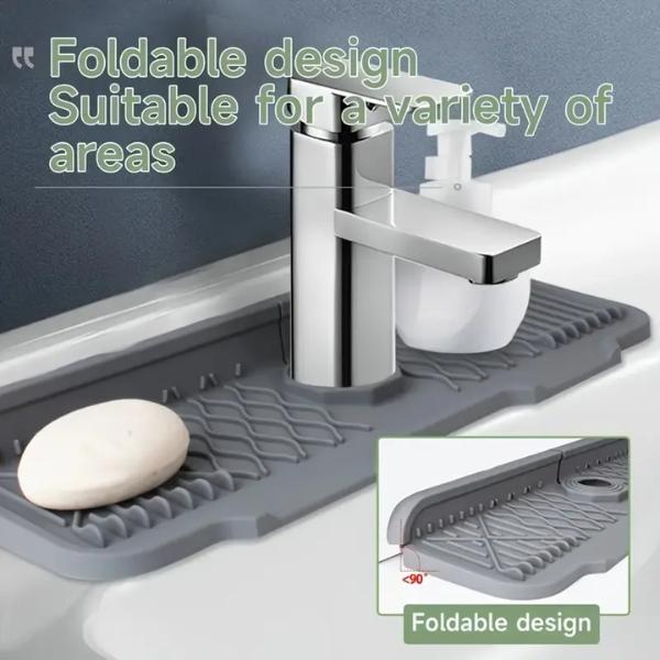 Silicone Faucet Drain Pad with 5° Self-Draining Incline - Non-Slip Sink Splash Guard & Dish Drying Mat for Kitchen Organization, Countertop Protector for Kitchen Essentials