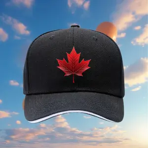 Black Baseball Cap with Red Maple Leaf Canada Print - Adjustable Lightweight Breathable Polyester Unisex Outdoor Hat for Hiking, Travel & Festive Gifts - Funky Style All-Season Comfort, Hiking Accessory