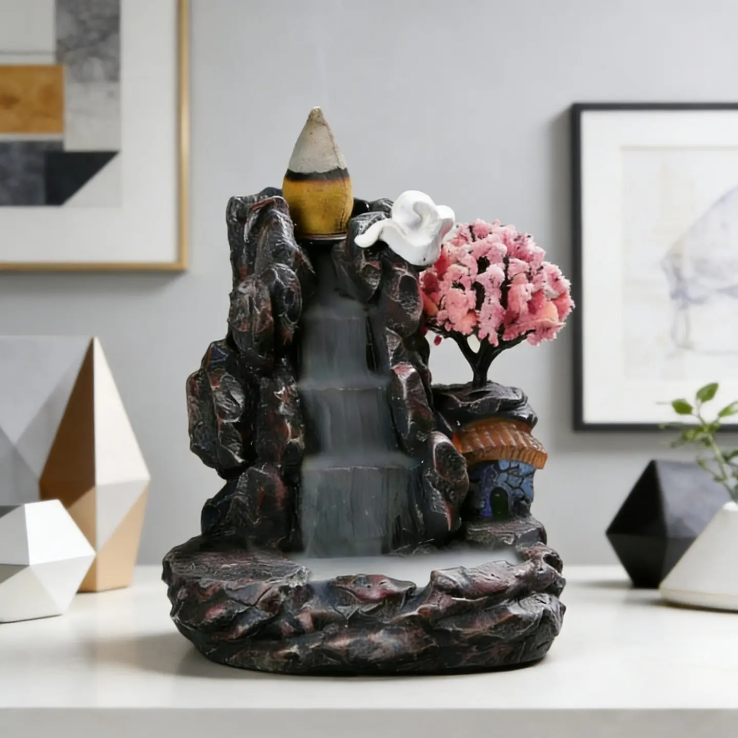 Handmade Resin Backflow Incense Burner, Incense Holder, Delicate Mountain & Flower Details, Aromatherapy Tool & Home Ornament, Aromatherapy Scent Diffuser, Thoughtful Gift, Calming Home Fragrance