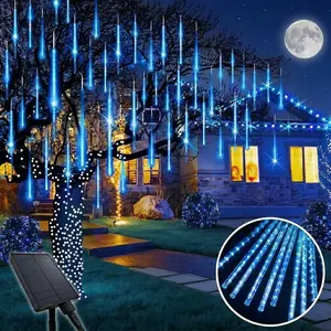 4th of July Decorations Outdoor 192LED Solar Meteor Shower  Outdoor,  8 Tubes Solar Christmas  for Trees, Landscape Lighting for Garden, Courtyard, Wedding Mother's Day 1pc lights