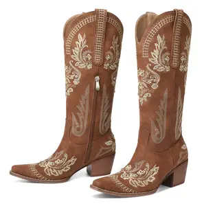 AOSPHIRAYLIAN Cowboy Boots for Women - Wide Calf Knee High Cowgirl Boots, Glitter Sparkly Rhinestone Western Country Boots with Classic Embroidery, Pointed Toe Pull On Zipper Retro Boots
