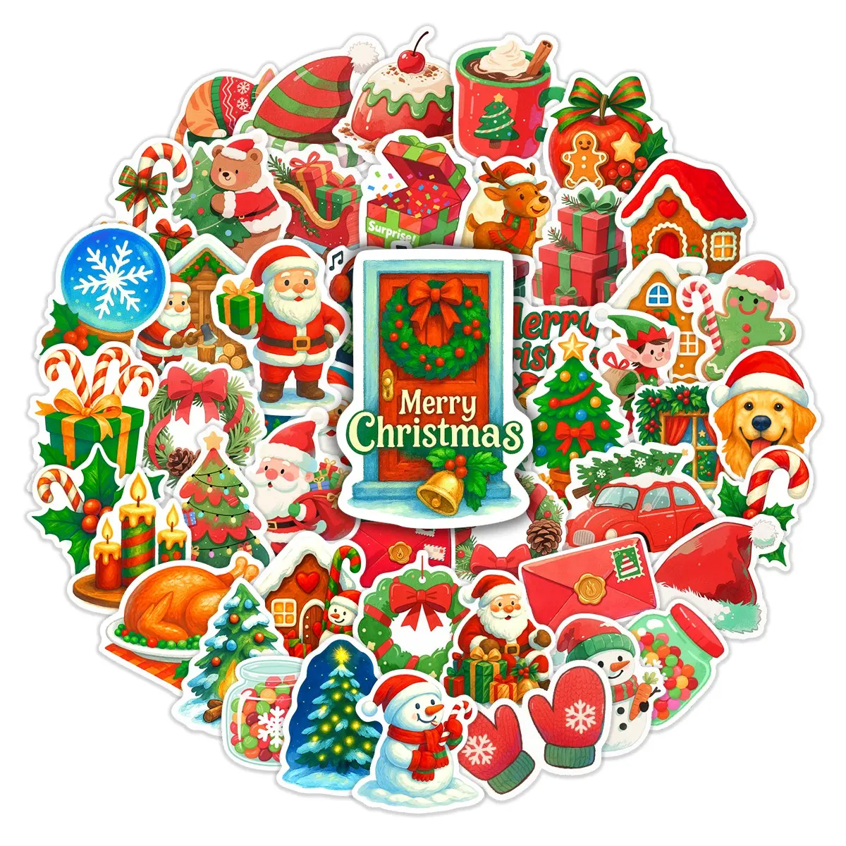 50pcs Cozy Watercolor Christmas Sticker Collage Pack, Waterproof Warm Holiday Santa & Festive Icon Decals for Laptop, Water Bottle, Journal & Scrapbook, Christmas & Cozy Winter Lover Gift