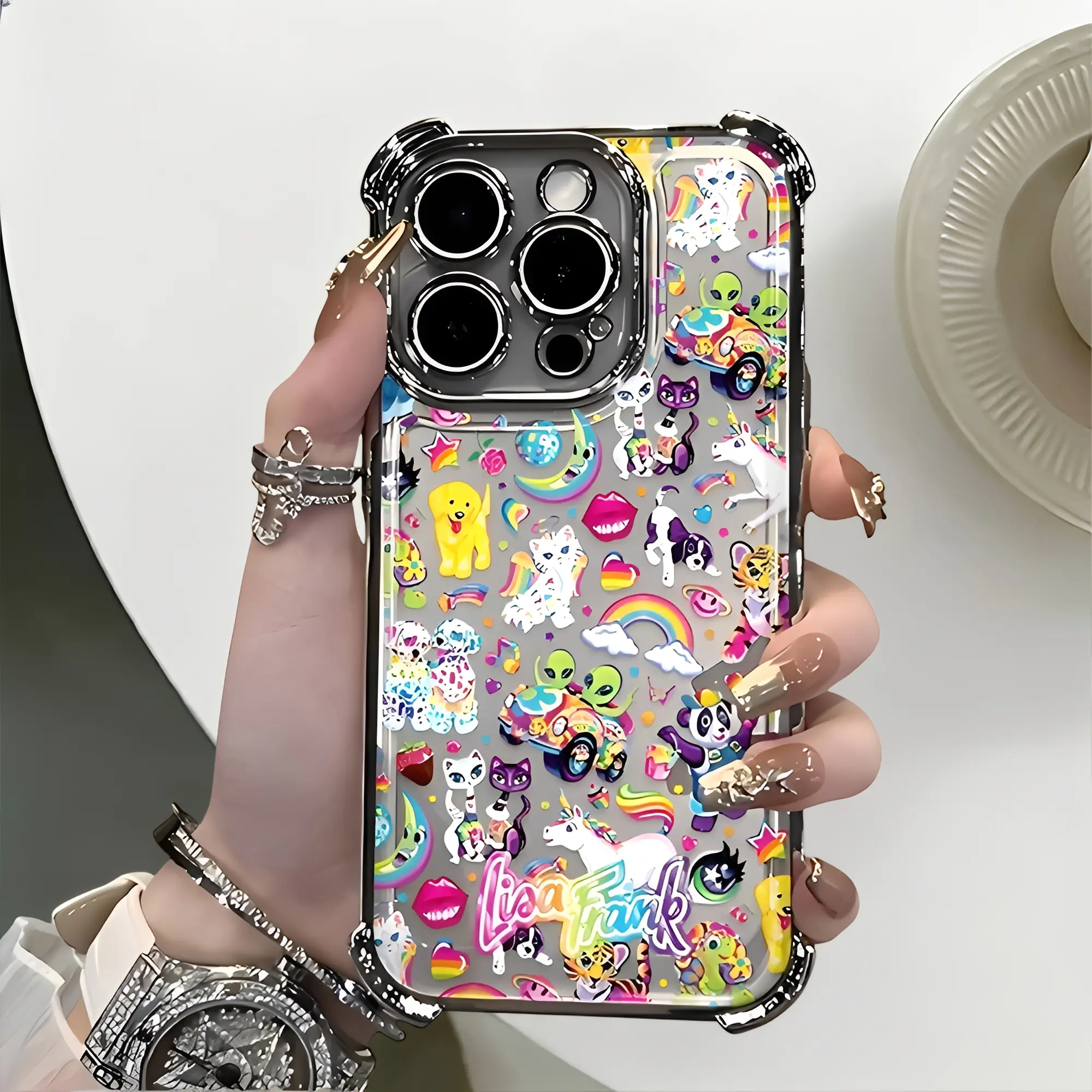 Charming Phone Case Featuring Lisa Frank Cartoon Stickers