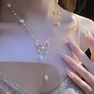 LisiZen Butterfly Tassel Necklace, Micro-Pave Zircon Pendant, Gold Plated Elegant Jewelry, Chic Fashion Statement for Women Collarbone Chain DZXL0955