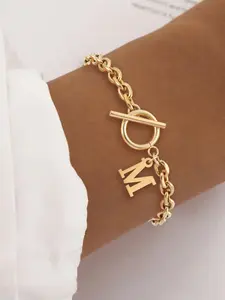Initials Bracelet for Women, Stainless Steel Chain Bracelet, Letter Link Bracelet, Fashion Jewelry for Party, Daily Clothing Decor, Trendy All-match & Exquisite Jewelry for Birthday Gift, Metal Bracelet
