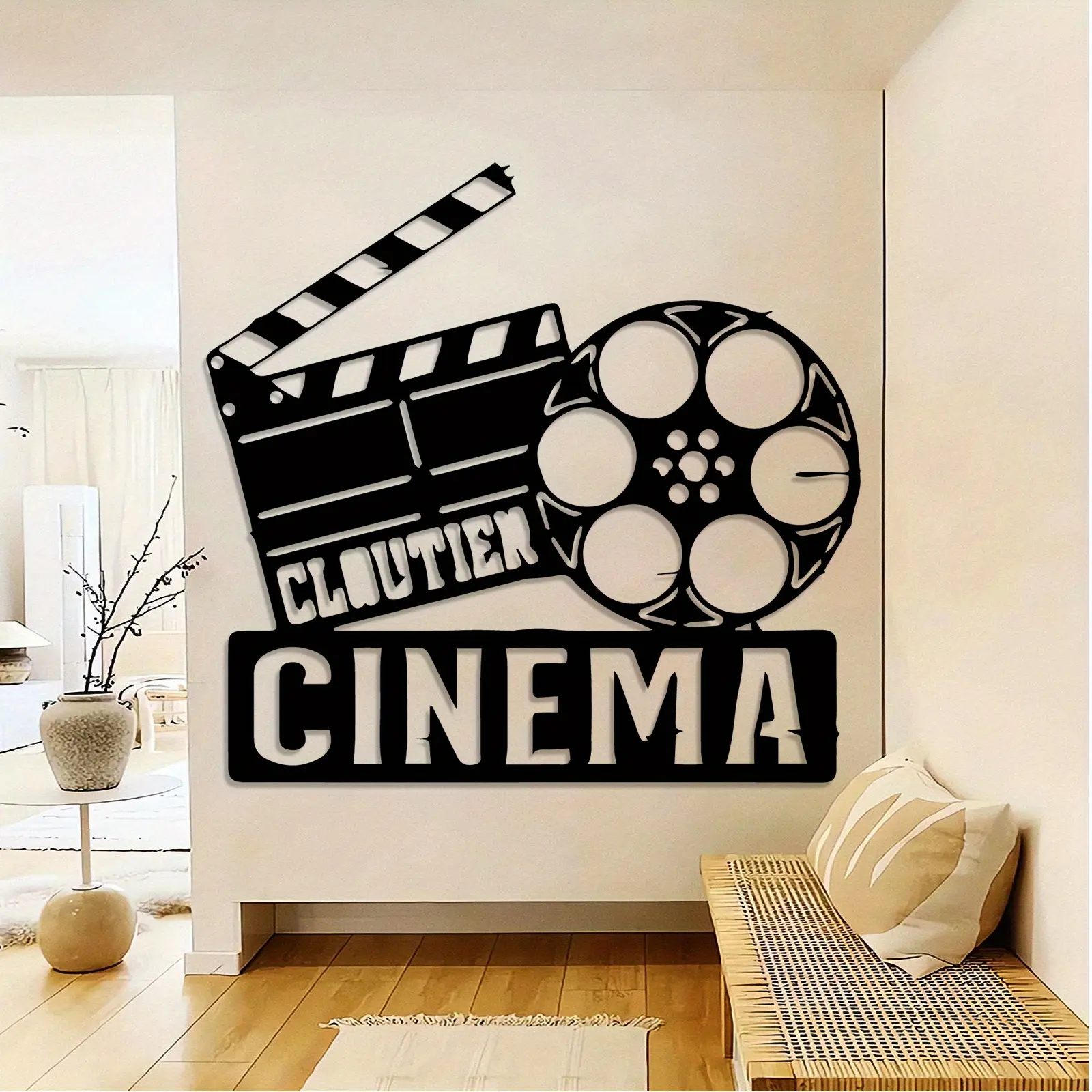 1pc Clautier Cinema Neon Metal Sign - Old Time Home Cinema Decoration, Black and White Film Roll Design, Suitable for Movie Room or Living Room Mural, Movie Room Decoration, Vintage Decor, Novelty Decor, Cool Decor, Decorative Wall Sign, Wall Metal Plaque