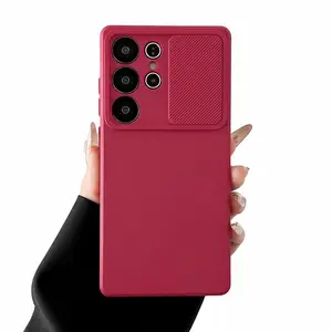 Soft Silicone Case for Samsung Galaxy S26 S25 S24 S23 S22 Ultra Plus Slim TPU Solid Color Full Camera Lens Protection Sliding Window Phone Bumper Cover