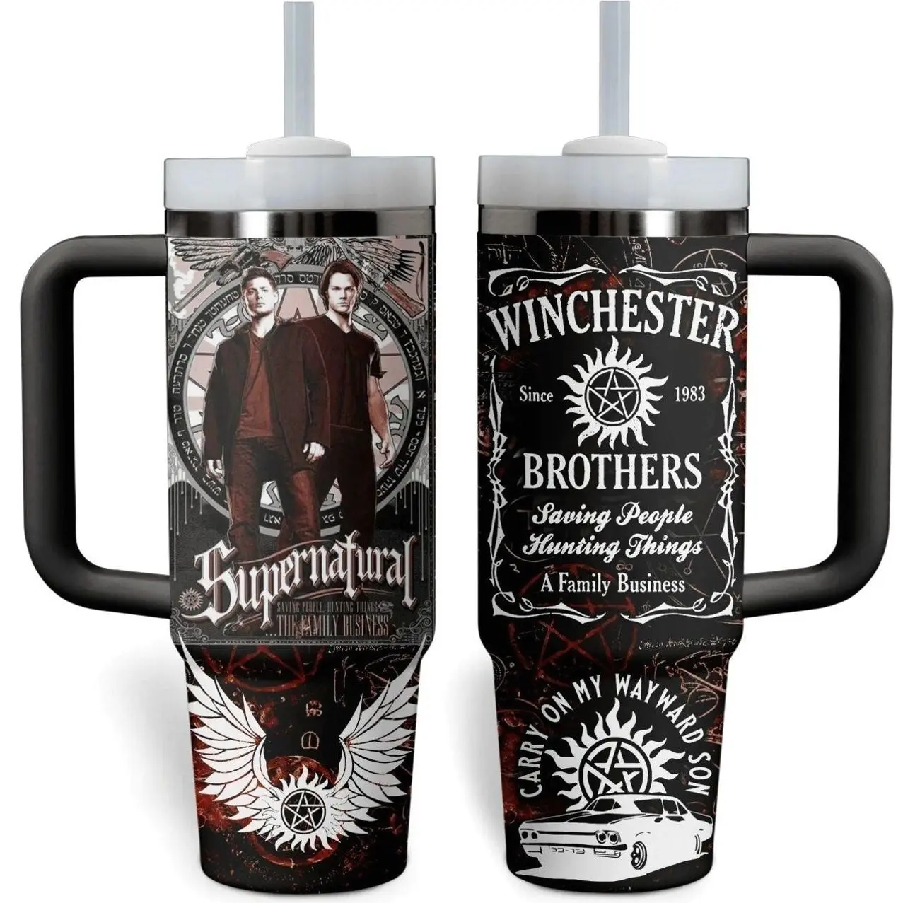 Winchester Bros 40oz Tumbler, Retro TV Show Tumbler For Fan, Supernatural Stainless Steel Tumbler, Funny TV Drinkware Tumbler