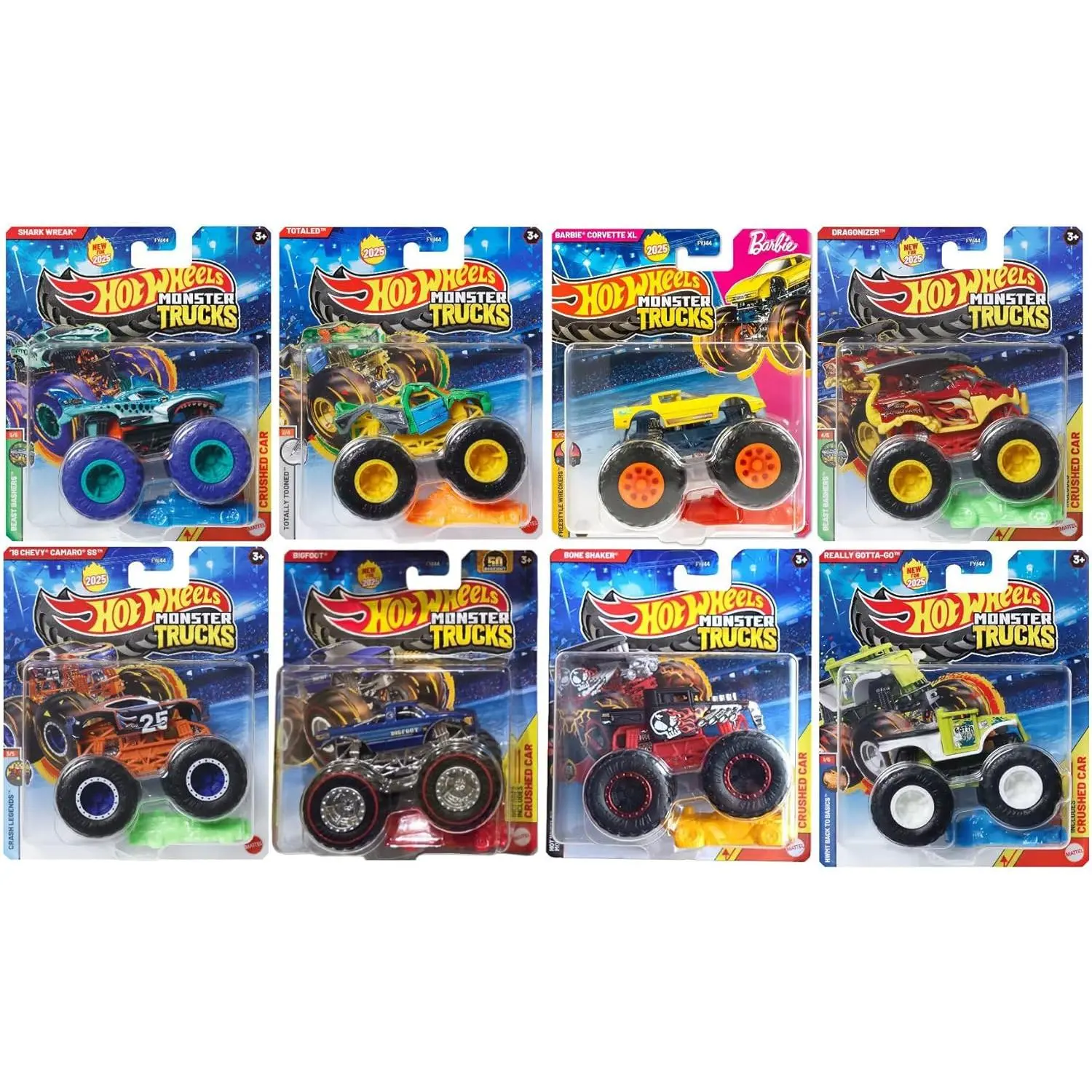 Hot Wheels Monster Trucks Die-Cast Vehicles, 1:64 Scale, Bundle of 8, FYJ44-993E