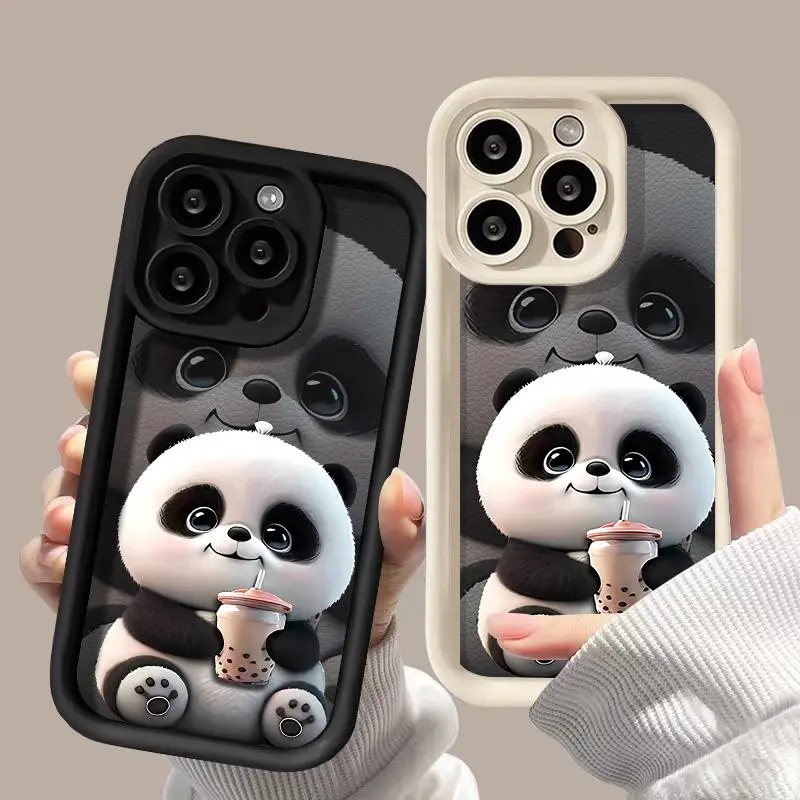 Silicone Panda Paibnted Phone Case For iPhone 13 11 17 Pro Max 16 15 14 12 Air 16E 17promax 16promax Shockproof Funda Cover