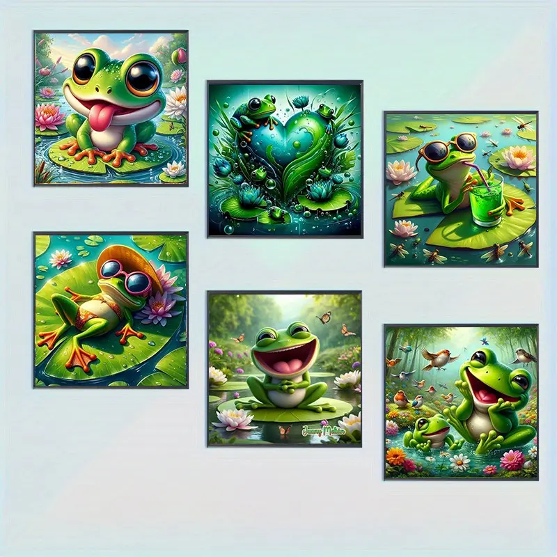6pcs Frog Pattern Diamond Painting Kit, Adult Art Craft Set, Frameless DIY 5D Diamond Art, Full Drill Round Diamonds Home Decor