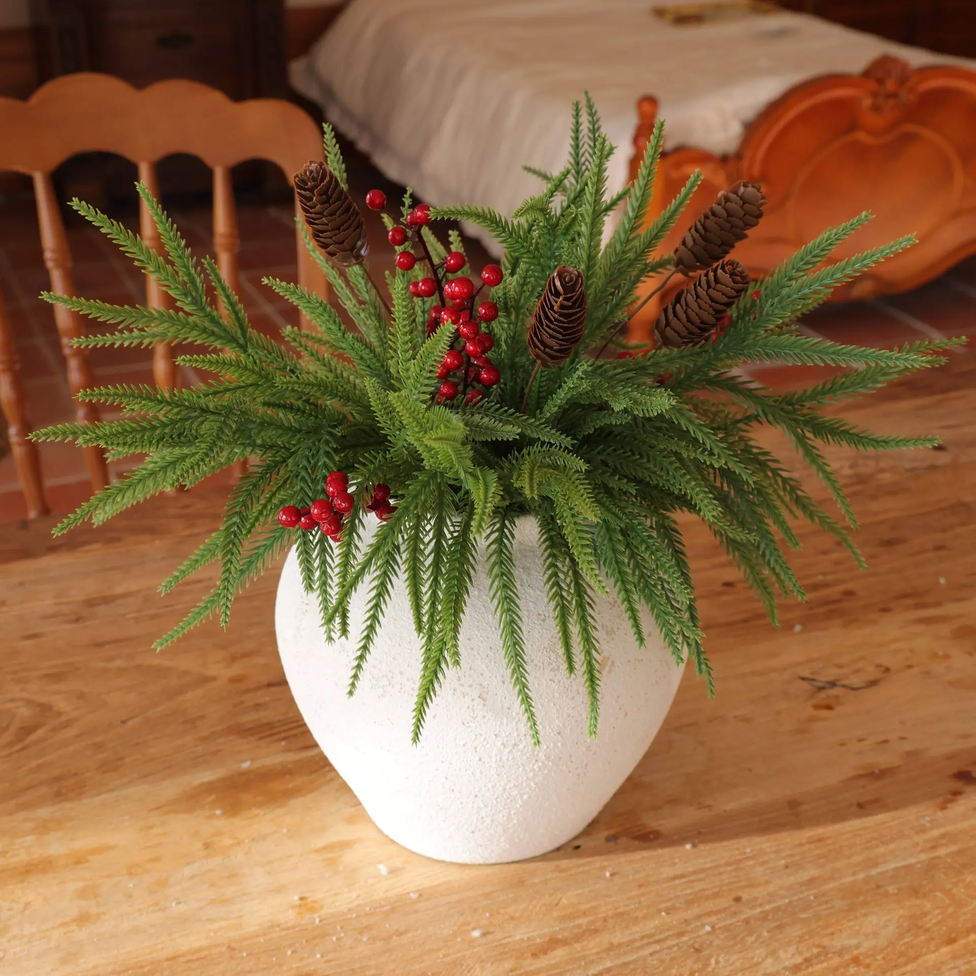24pcs Christmas Tree Branches Decorations, Berry Pine Cones Design, Winter Holiday Home Room Table Centerpiece DIY Crafts