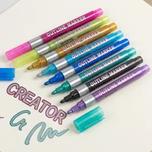 8-Color Metallic Dual-Tip Art Markers Set, Smooth Dual Brush Pens for Scrapbooking, Greeting Cards, Hand Lettering, Anti-Fading Metallic Colors, No-Skip Outline Drawing Tools