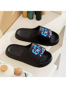 1 pair of cartoon number 67 printed slippers, men's and women's non-slip EVA slippers - lightweight, quick-drying, comfortable, durable, all-season beach sandals, round-toe design, suitable for indoor/outdoor use, all-season sandals