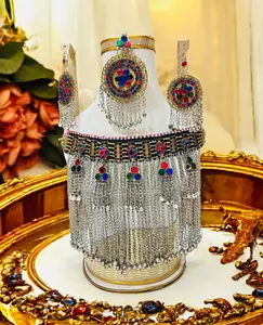 Afghan Multicolor Kuchi Centerpiece Jewelry – Traditional Chain Fringe Design (Length 6" × Width 10")