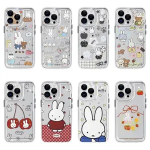 Kawaii Rabbit Miffy Artistic Collage Painting INS Phone Cases For iPhone 17 16 15 14 13 12 11 Promax Pro Air Plus Transparent TPU Shockproof Cover Casing Protection Best Gifts For Valentine Christmas Birthday Halloween