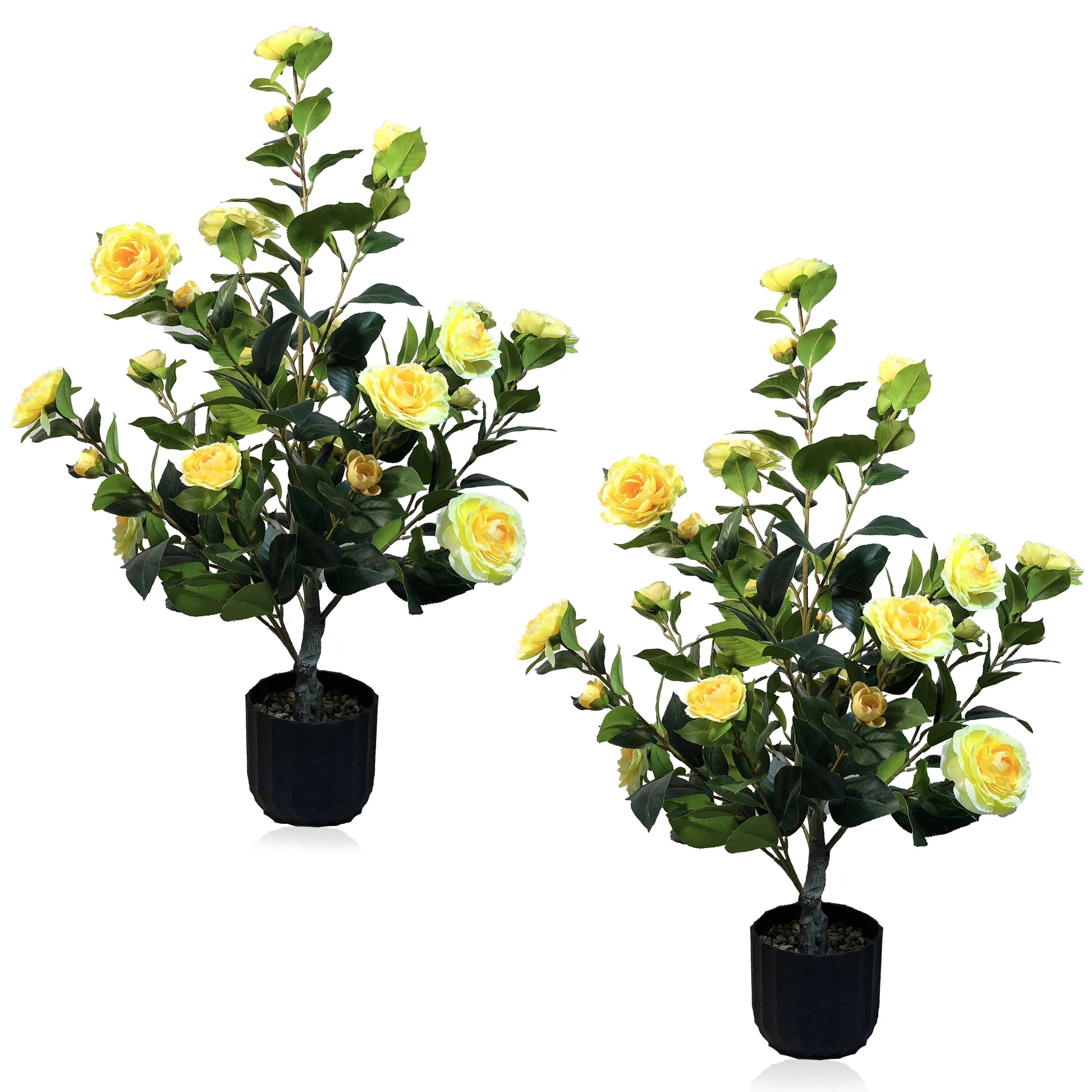 Flower Sea 2 pcs Artificial Camellia Tree Potted Plant with Decorative Flower Pot, 24 Realistic Flowers, 188 Leaves, Suitable for Indoor & Outdoor Use