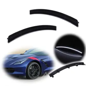 2pcs For 2014 2015 2106 2017 2018 2019 Chevy Corvette C7 Smoke Lens Front Bumper White LED Side Marker lamps Lights,Replace OEM # 22771196;22771197