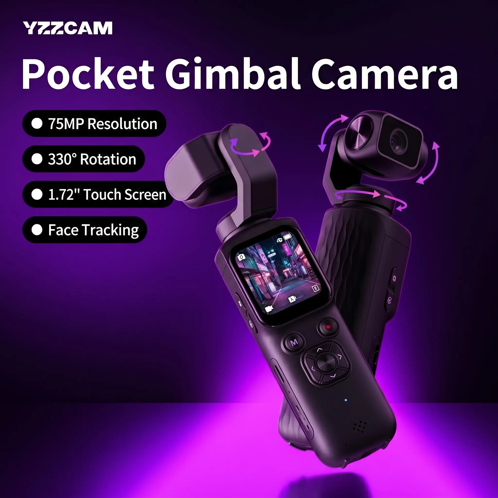 YZZCAM Digital Portable Pocket Camera with 330° Rotation Lens, Handheld Stabilizer, 5V USB Rechargeable Polycarbonate Full Body Battery, Durable Black Design for Vlogging Enthusiasts, Daily Life Recording - Cameras & Photography Accessories