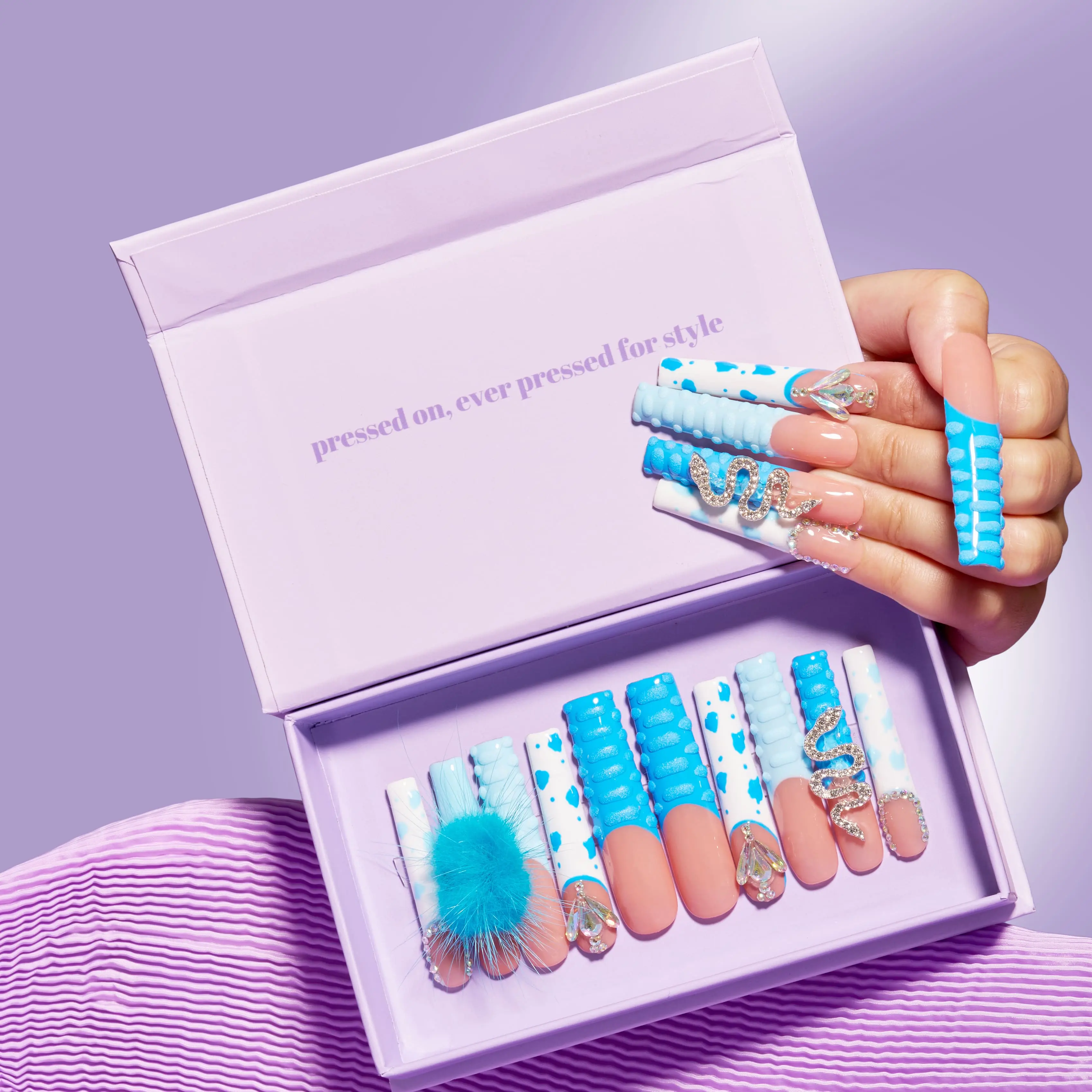 Lulunails Y-Series Coffin Nails M020 — 10 Pcs Long Nails, Acrylic Press-On Nail Arts