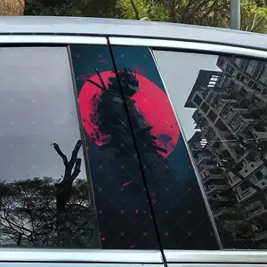 2pc Shadow Warrior Car B-Pillar Protection Sticker, Easy Peel & Stick, Sunproof Waterproof Scratch-Resistant, Fits All Vehicles