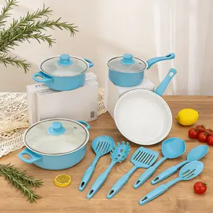 High-value blue pot set, 13 pieces are equipped with decoction, stir-fry and stew, non-stick coating is durable and easy to clean, suitable for a variety of stoves, a good helper for home cooking.