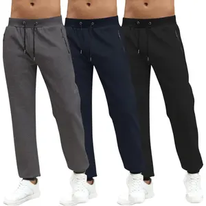 Gihuo 3 Pack Men's Sweatpants with Zipper Pockets Men's Track Pants Men's Jogging Pants Cuffed Sweatpants Street Style Chino Pants Casual Comfy Joggers Drawstring Waist Jogger