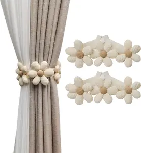2 count Curtain Ties Flower Curtain Buckles, Curtain Holdbacks,Curtain Clips, Cute Flower Curtain Ties Decorative Rope for Bedroom Window