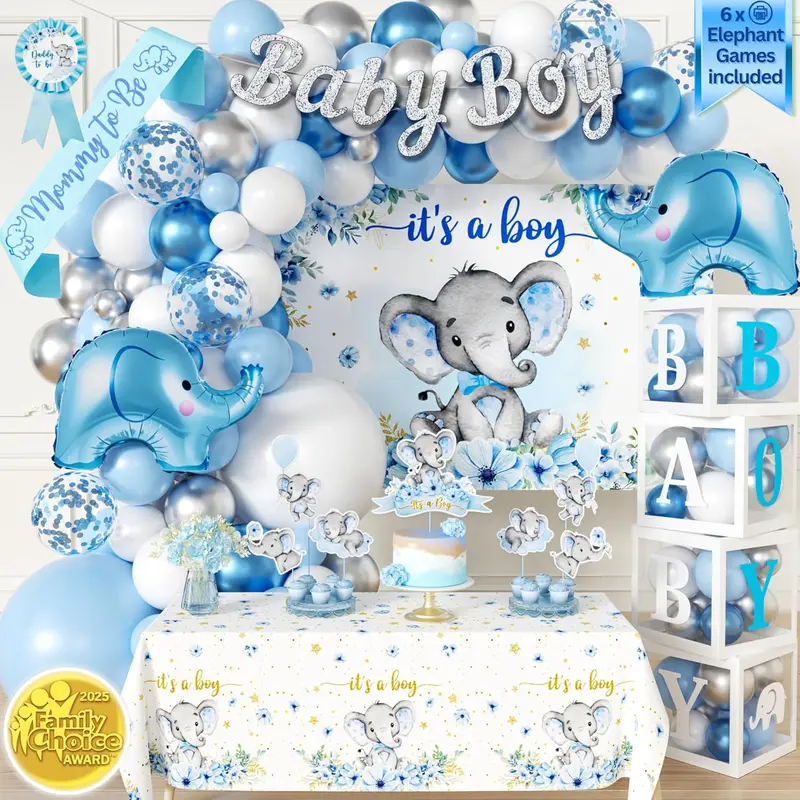 All-in-One Elephant Baby Boy Shower Decorations