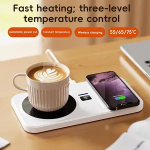 Multifunctional Coffee Milk Water Heater, 3 Temperature Settings, Automatic Shut Off, Wireless Charging for Phone & Earphones, Kettle Heater
