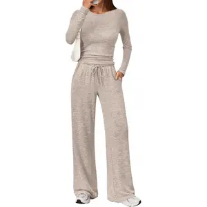 Womens 2 Piece Matching Lounge Sets 2025 Fall Fashion Knit Sweater Airport Travel Vacation Outfits Gym Sweatsuits