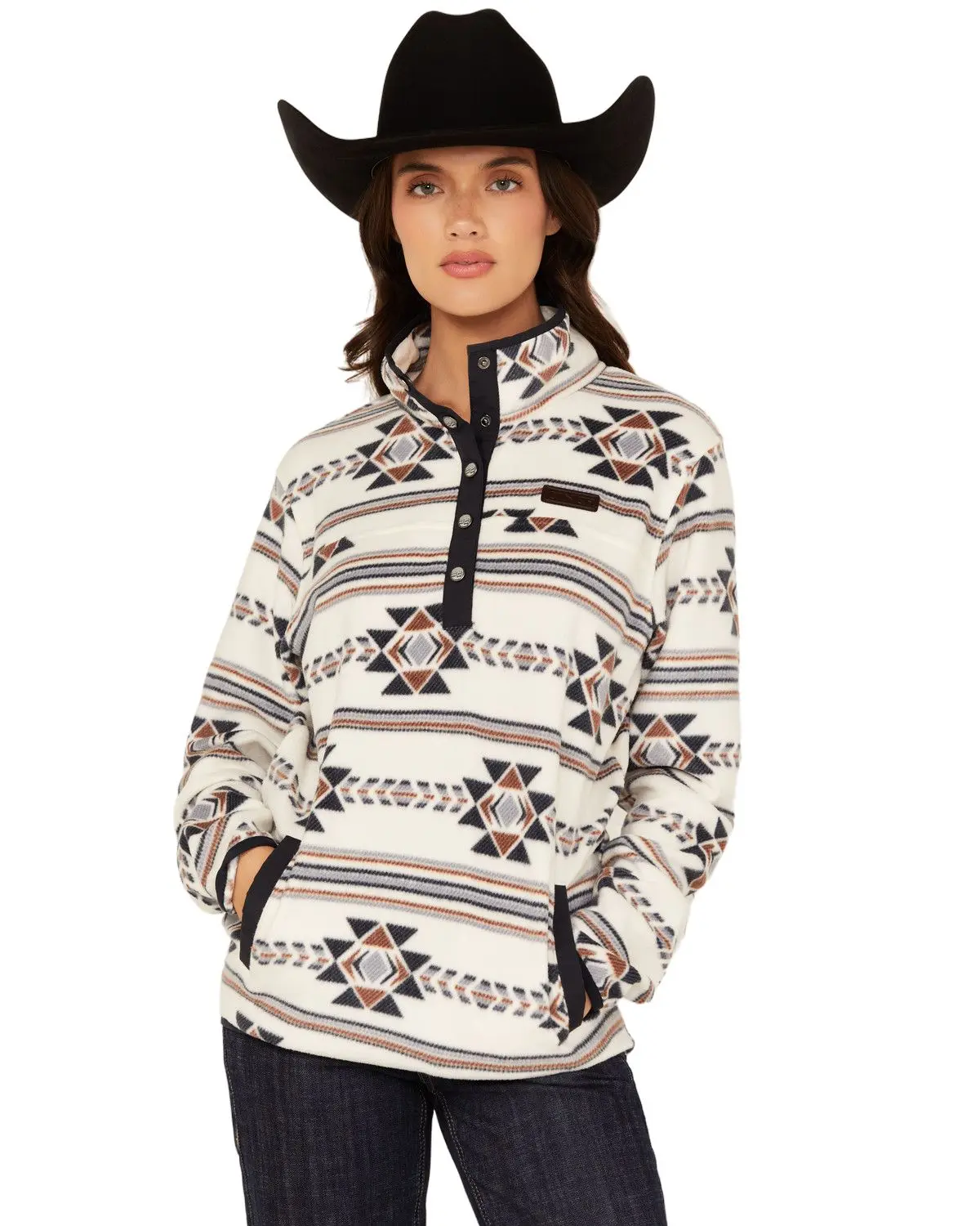 Cinch Women's Women'S Southwestern Print Fleece Long Sleeve Snap Pullover - Mak9820019-Cre