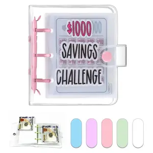 Mini Money Saving Binder $1000 Challenge – Budget Binder with Envelopes Portable Savings Book (Pink)