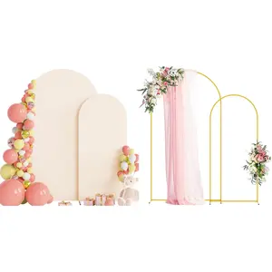 Wedding Arch Backdrop Stand and Cover Set of 2 Metal Arch Stand with Arch Cover Beige 7.2FT, 6FT for Birthday Party Wedding Ceremony Bridal  Shower Event Decor