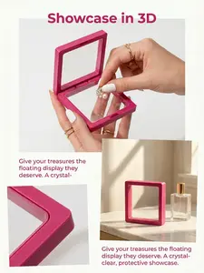 5-Pack (7cm×7cm) 3D Pink Floating Display Cases, Dustproof Jewelry Packaging, Transparent Hanging Storage Boxes with Elastic Membrane, for Necklaces, Bracelets, Rings, Coins, Earrings & Brooches, Suitable as Gift Boxes for Retail and Personal Use