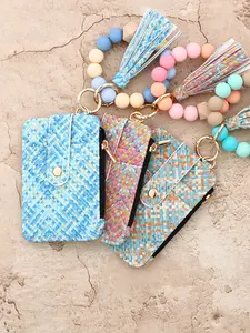 Silicone Bracelet, Leather Keychain, Braided Leather Wallet, Leopard Print Card Holder, Women's ID Bag, Silicone Bead Key Chain, Trendy Cute Keychain