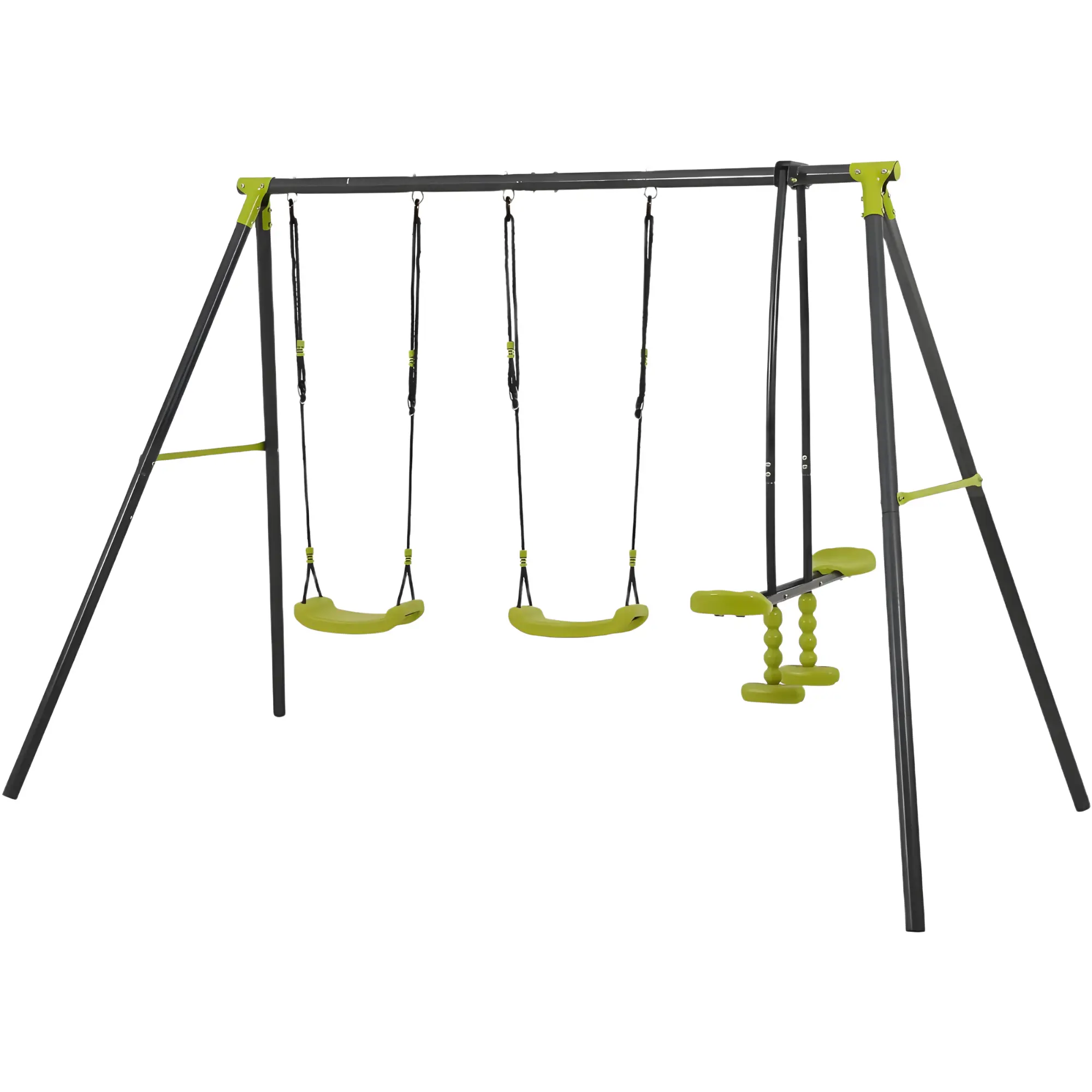 Triple-Seat Metal Safe Swing Set for Kids (3+), 440lbs Capacity Outdoor Playground Furniture, Black & Green Design