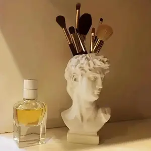 Vintage David Statue Makeup Brush Organizer, Synthetic Resin Material, Anti-Drop Design, Creative Facial Brush Storage, Multifunctional Desk Holder