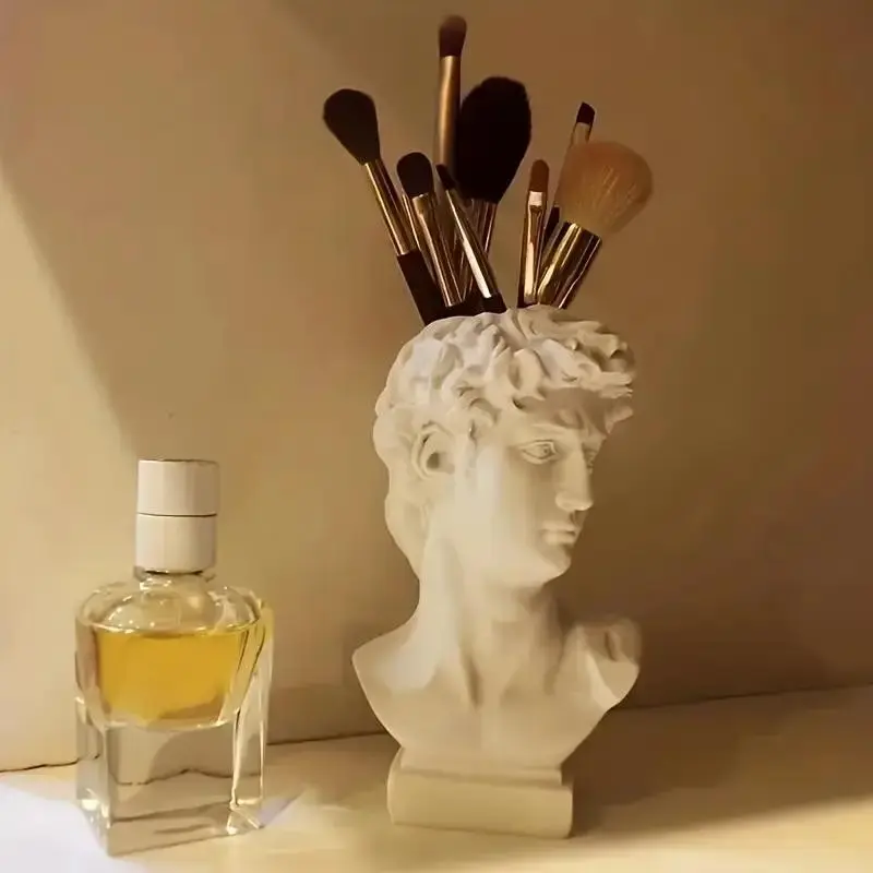 Vintage David Statue Makeup Brush Organizer, Cosmetic Makeup Organizer, Cosmetic Tools Organizer, Synthetic Resin Material, Anti-Drop Design, Creative Facial Brush Storage, Multifunctional Desk Holder