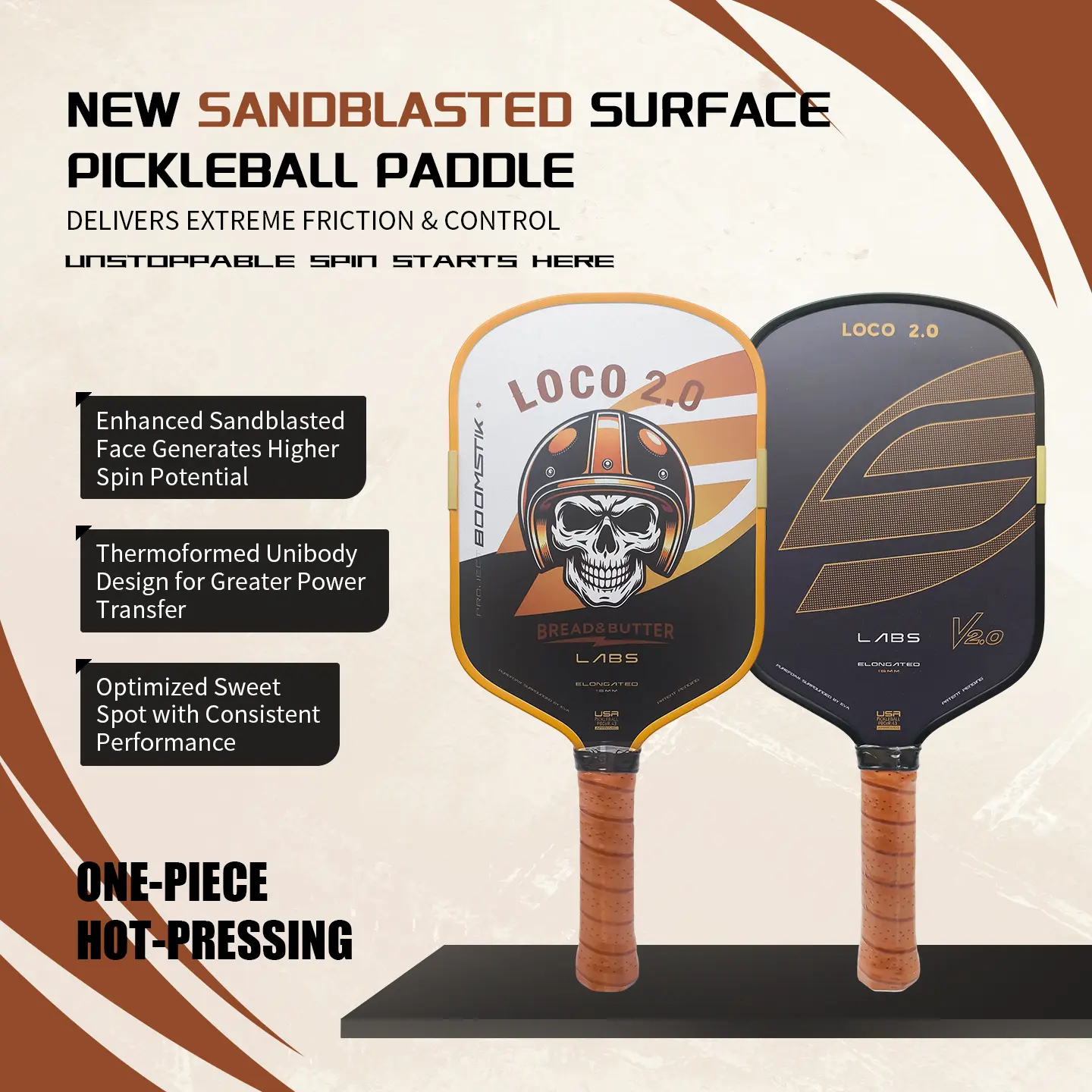 Labs Loco 2.0 Pickleball Paddle with Sandblasted Surface for Extreme Friction & Control Enhanced Spin Potential and Thermoformed Unibody Design