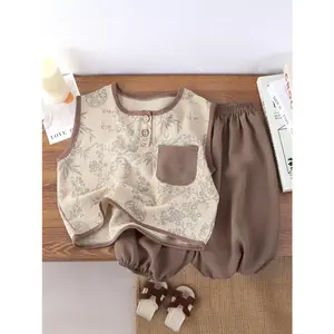 New(New)Unisex Kids Chinese Style Ice Silk Sleeveless Vest & Jogger Pants Set |   Summer Lightweight Home Wear for Baby Boys & Girls (Shoes Not Included)(Gift)11