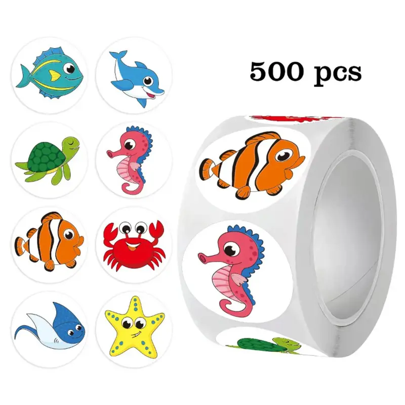 500pcs/roll Cartoon Marine Life Pattern Sticker, Creative Multi-purpose Sticker For DIY Craft, Self-adhesive Gift Tag Sticker