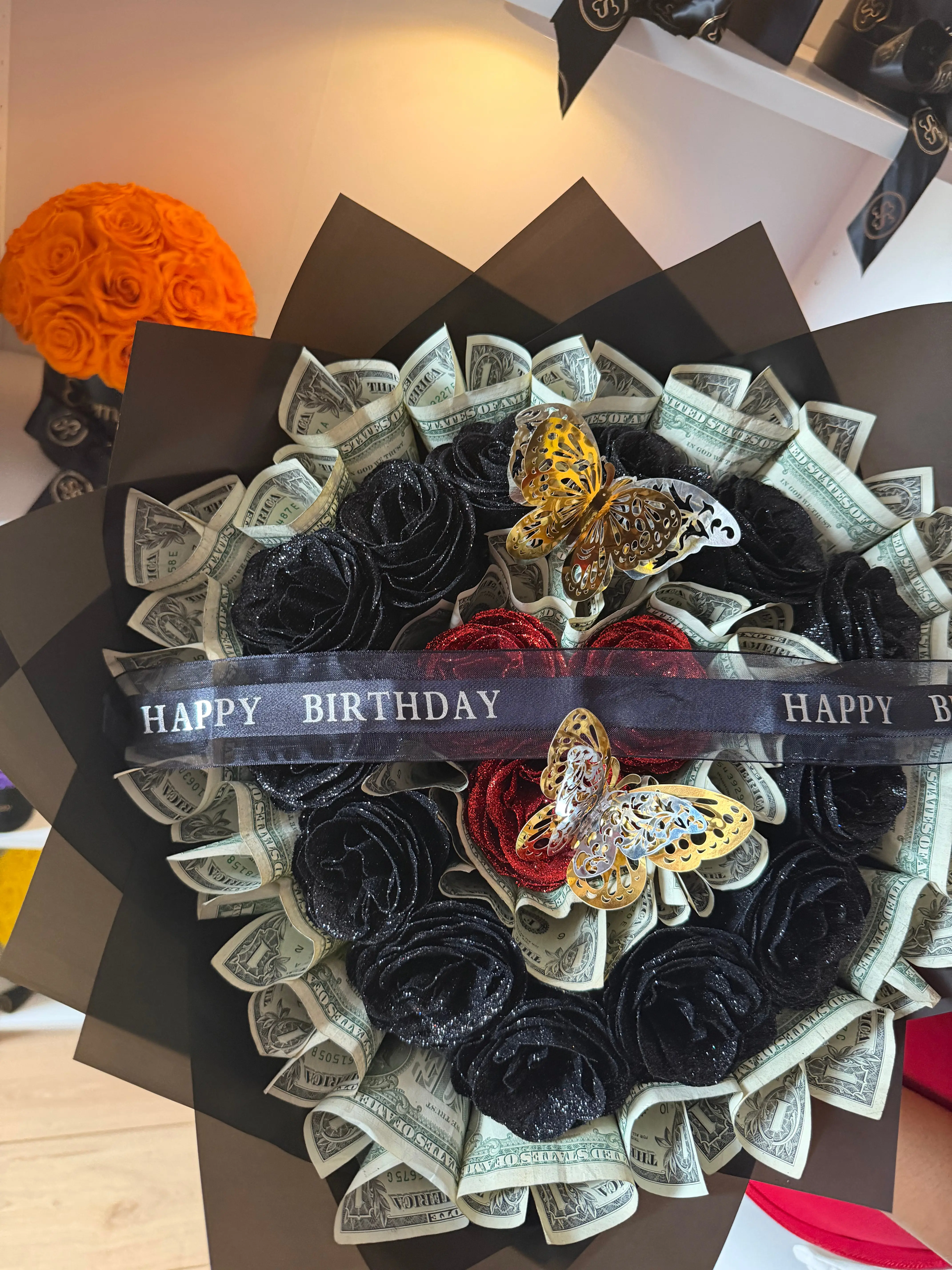 Luxury Creative Gold Full Dome Artificial Flower Money Bouquet - Flower Arrangement, Happy Birthday Ornament, Glamorous Home Decor Gift