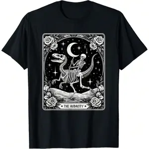 The Audacity Skeleton Riding Dinosaur Tarot Card Halloween T-Shirt