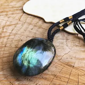 Natural Labradorite Irregular Shape Stone Braided Moonstone Pendant Healing Reiki Protection Amulet Necklace For Men Women
