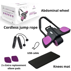TORIMAX Fitness Kit -Ab Roller with Elbow Support & LCD Timer - Automatic Rebound Abdominal Wheel for Core Strength Abs Workout Equipment Gift Fitness Kit Home Gym - Knees Mat - Cordless Jump Rope - Ab Machine Exercise Equipment